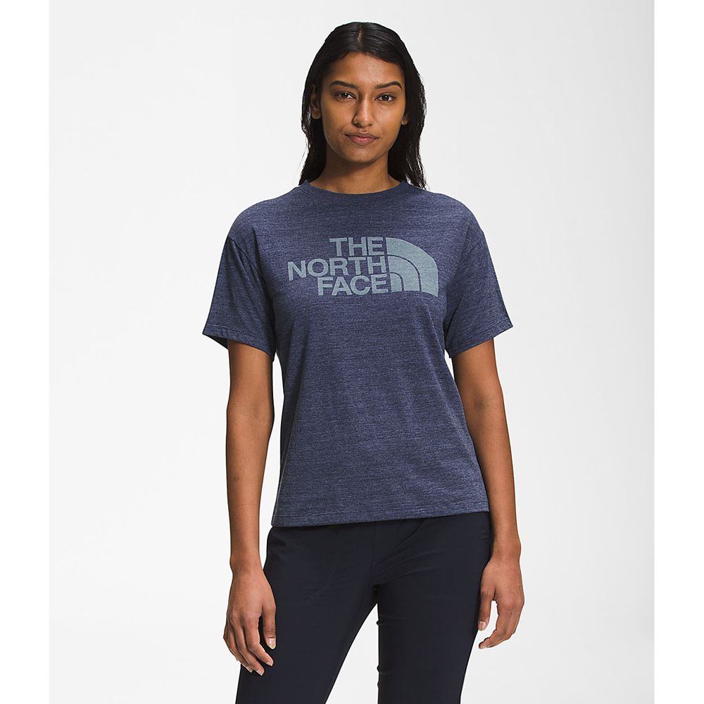 The North Face T-Shirts Womens Australia - The North Face Short Sleeve Half Dome Tri-Blend Navy (NGT